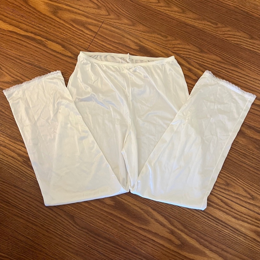 Vtg Adonna Pettipants Slip Pants White Lace Trim Antron III Nylon Size Medium
